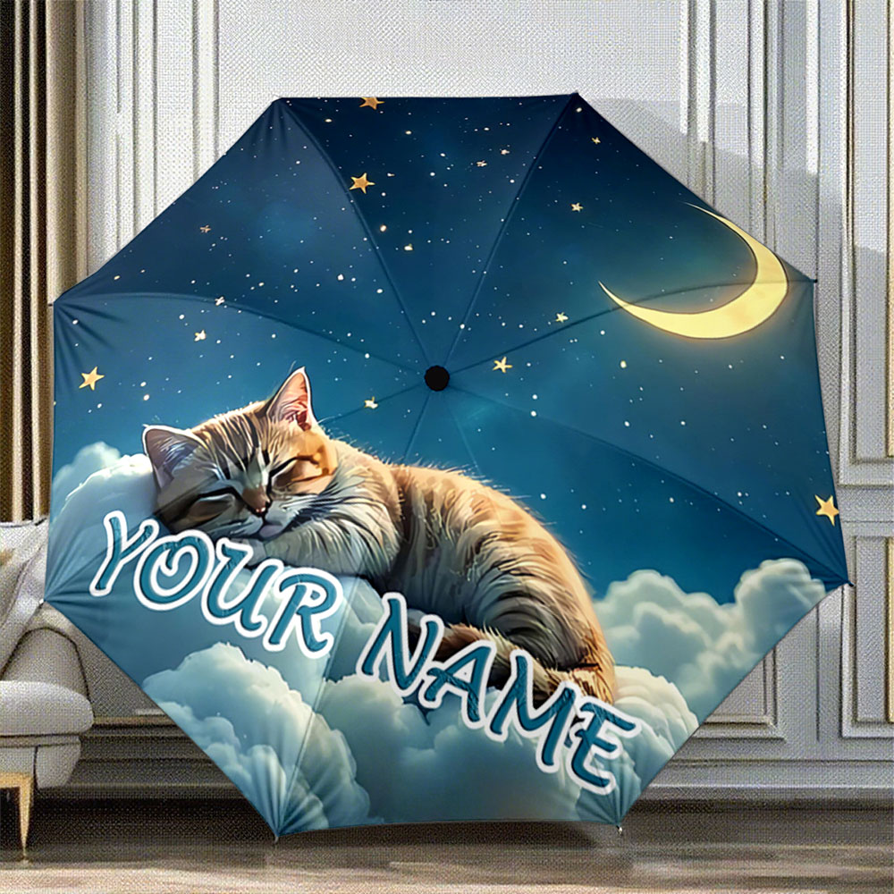 Custom Night Sky - Ombrello personalizzato con nome, gatto che